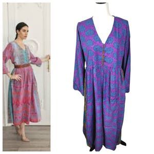 Guru NWT 100% Silk Easy Living Peasant Dress Large/X- Large